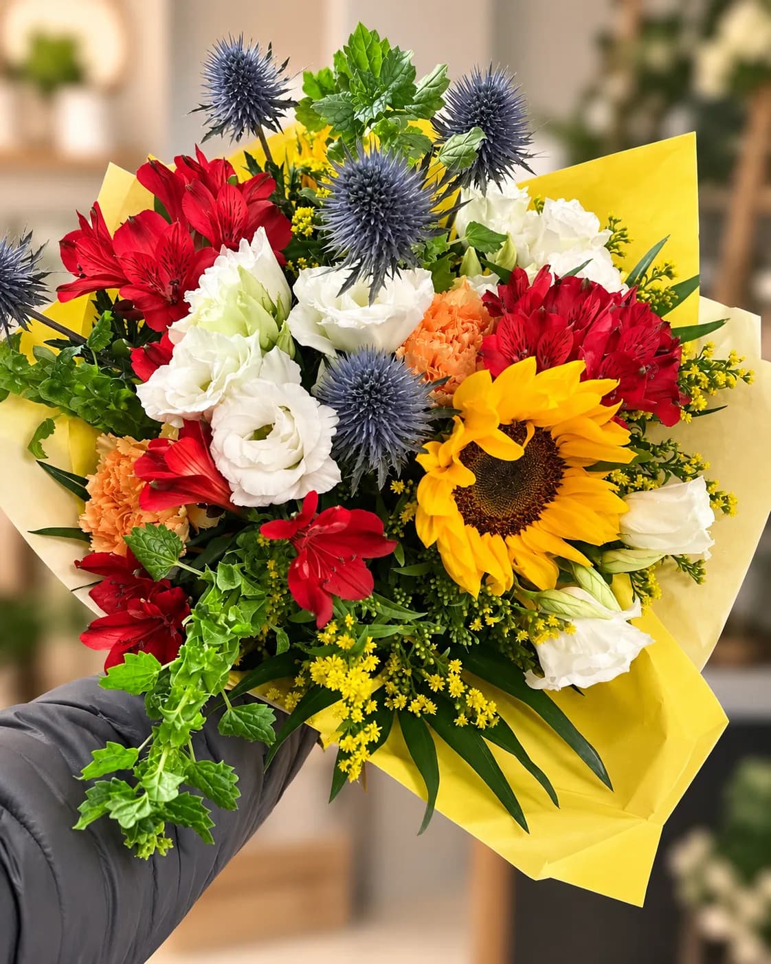 Gemischter Strauß mit Sonnenblume